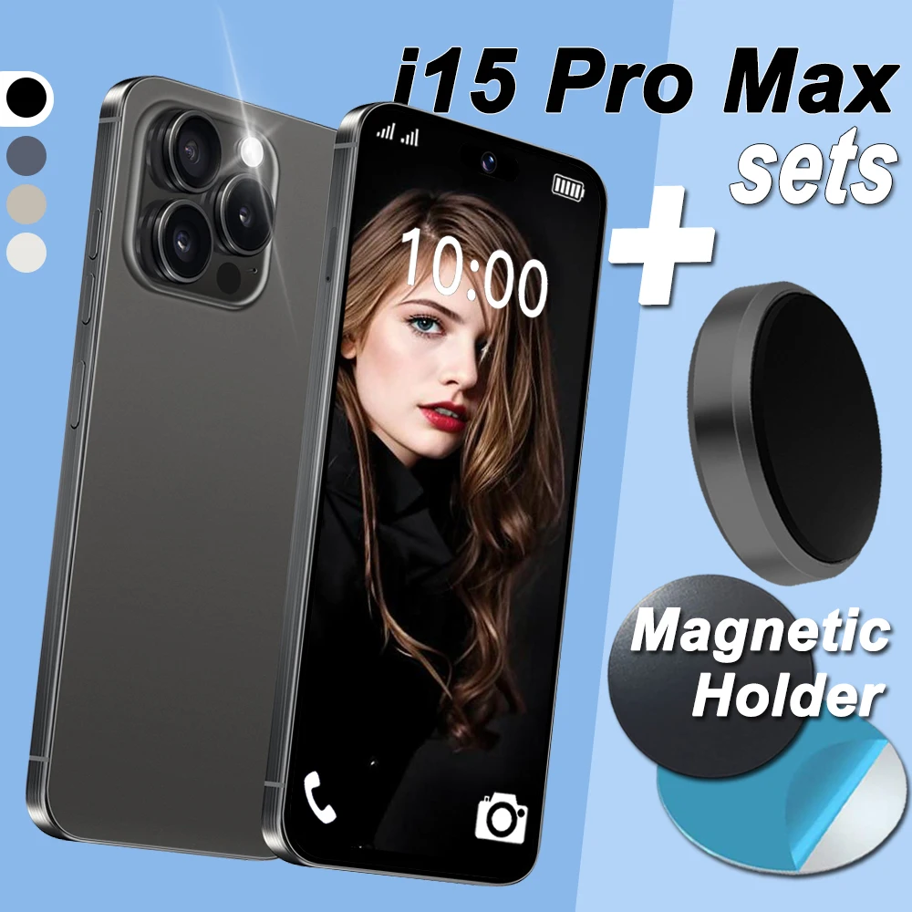 

i15 Pro Max 5G Smartphone and Magnetic Holder for Android 13, 6.8" FHD Cell Phone, 6800mAh,Type-C Mobile Phone