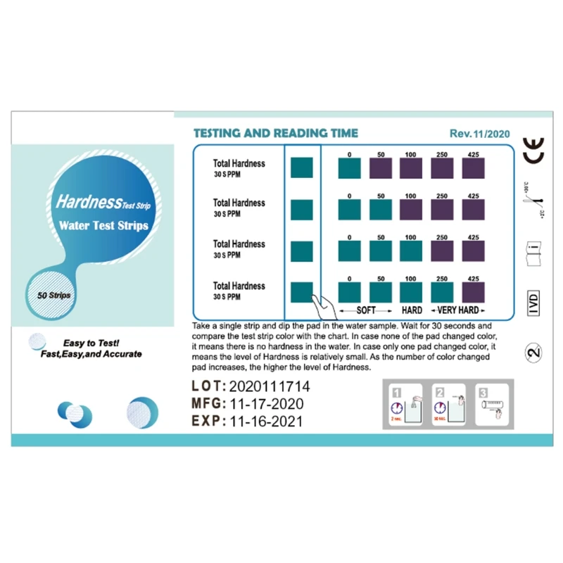 Water Complete Hardness Test Strip Excellent Test Kit for Hardness of Water Softener Dishwasher Well Spa and Pool Water