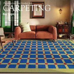 VIKAMA Retro Light Luxury Chessboard Home Living Room Bedroom Crystal Wool Short Hair Non-Slip, Dirt Resistant Carpet Home Decor
