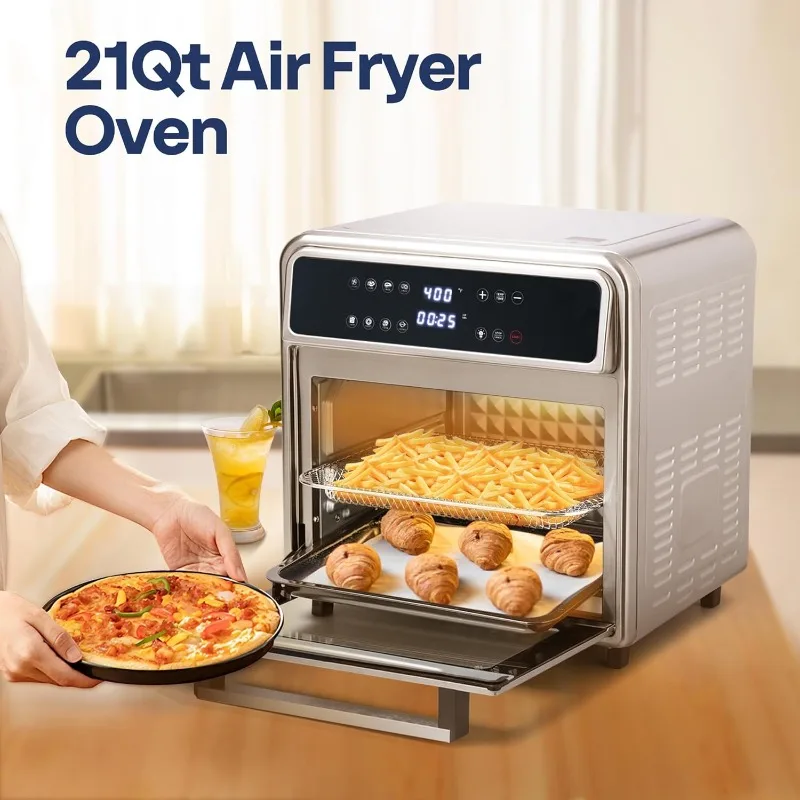 21 Qt Air Fryer Toaster Oven Combo,8-in-1 Convection Oven Countertop w/ Rotisserie and Dehydrator,Stainless Steel Air Fryer Oven