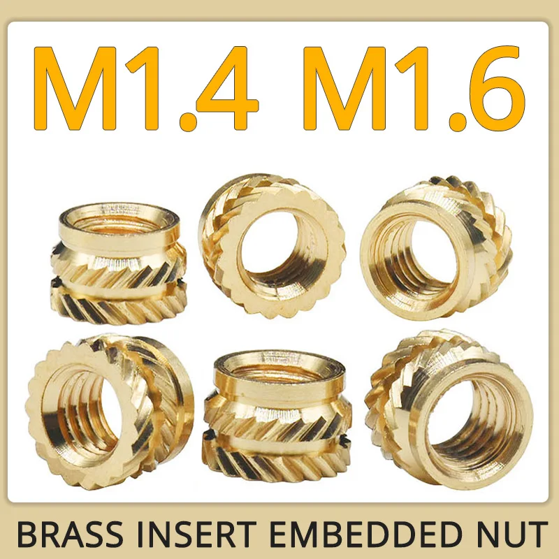 50pcs M1.4 M1.6 Brass Insert Embedded Nut Knurled Brass Threaded Heat Set Resistant Embedment Insert Nut