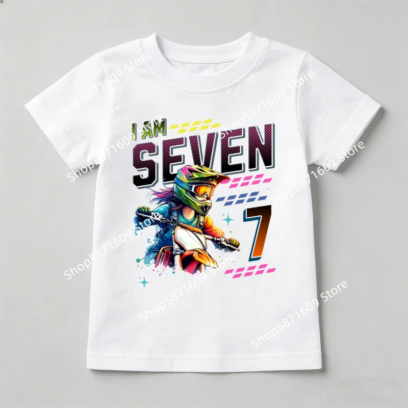 Off Road Motorcycle English Number Printed Children's T-shirt Motorcycle Boys and Girls Short Sleeved Top