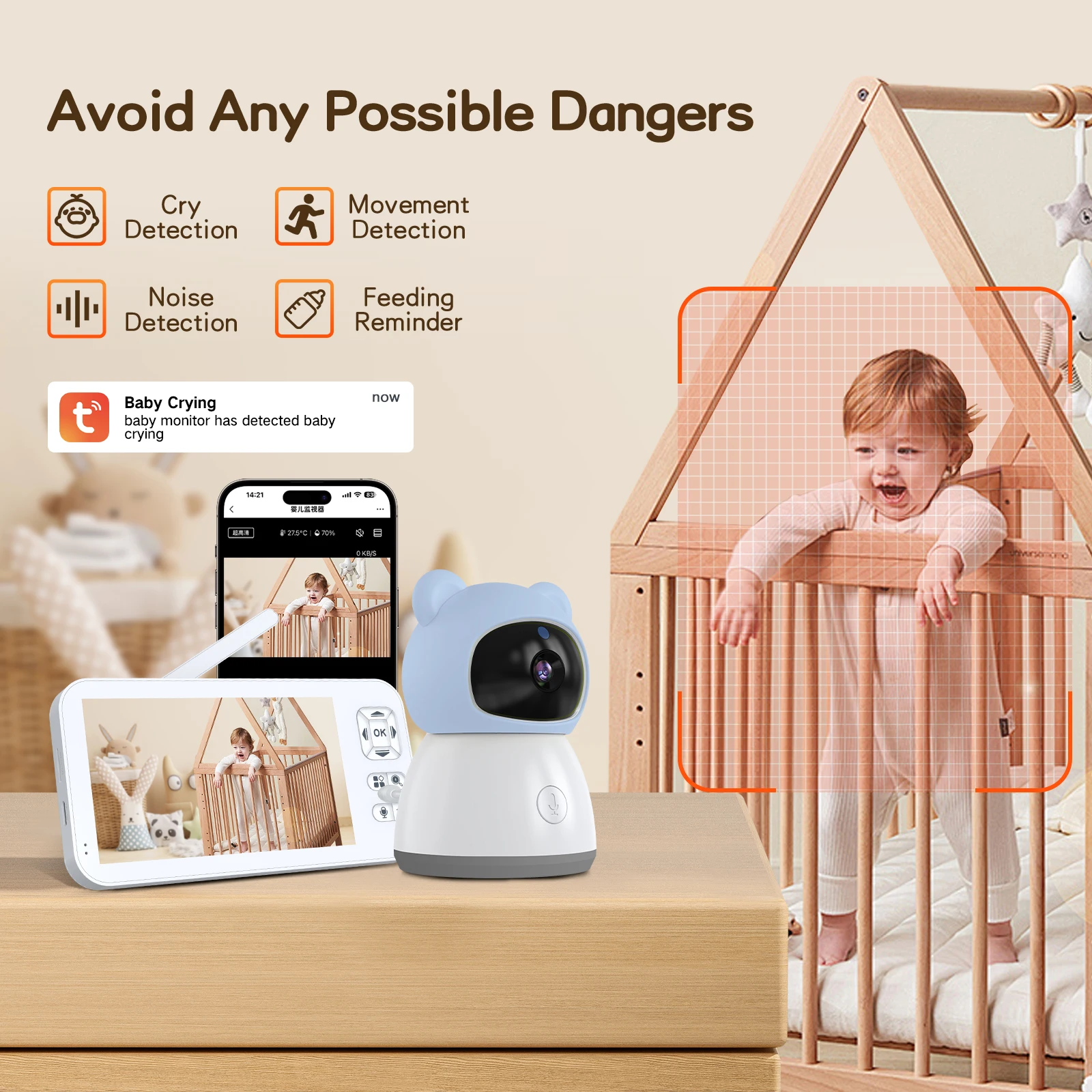 5-inch Video Baby Monitor 2.4G Wireless Two-Way Audio IR Night Vision Security Camera Duplex Intercom BM501