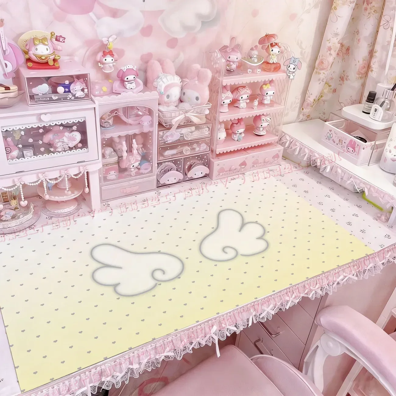 Office Desk Mat Waterproof Non-Slip PU Desk Blotter Pad Leather Desk Pad Protector Love Heart Gradient Angle Wings Y2k Mouse Pad