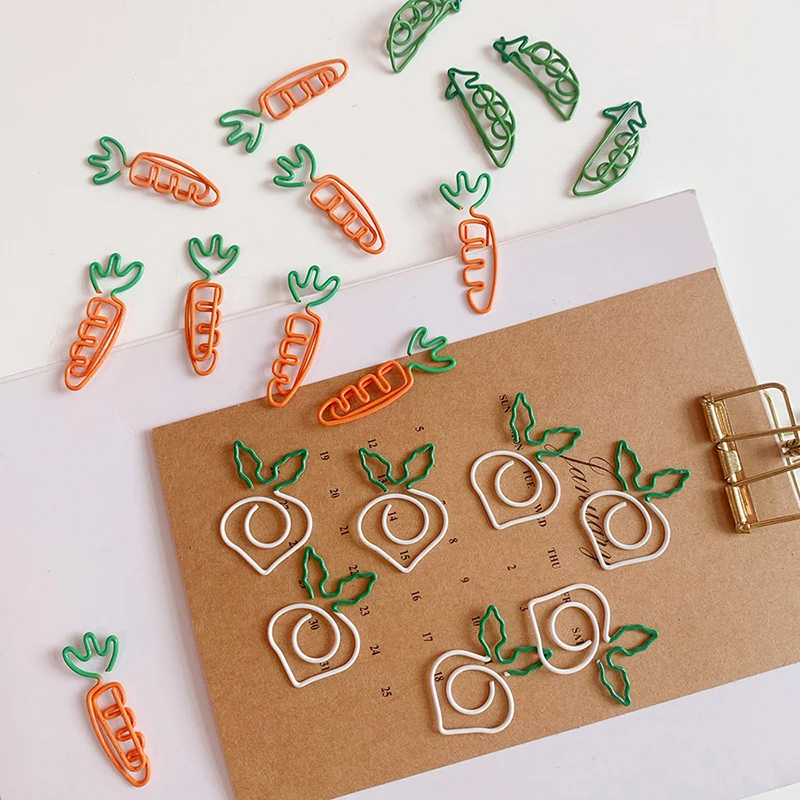 File Memo Clip Metal Bookmark Decorative Carrot Peas Shaped Mini Cartoon Vegetables Mini Paper Clip Simulation White Radish