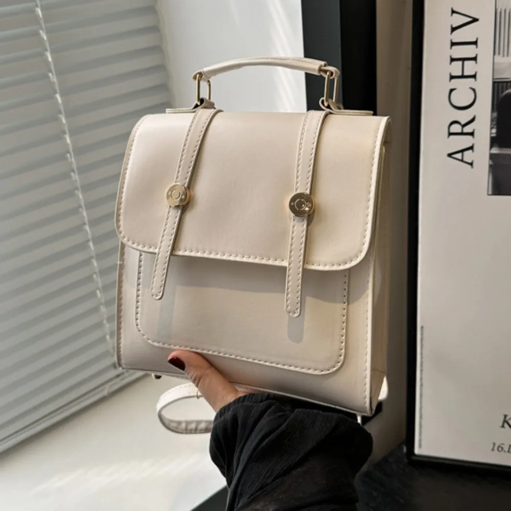 

Модный минималистичный рюкзак в студенческом стиле, большая вместительная квадратная сумка через плечо из искусственной кожи, однотонный ретро-рюкзак для путешествий на каждый день