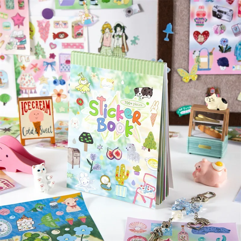 24pcs Stickers Book Korean Cartoon Cute Elements Film Die-cutting Sticker Book Diy Handmade Scrapbook Aesthetic Stationery