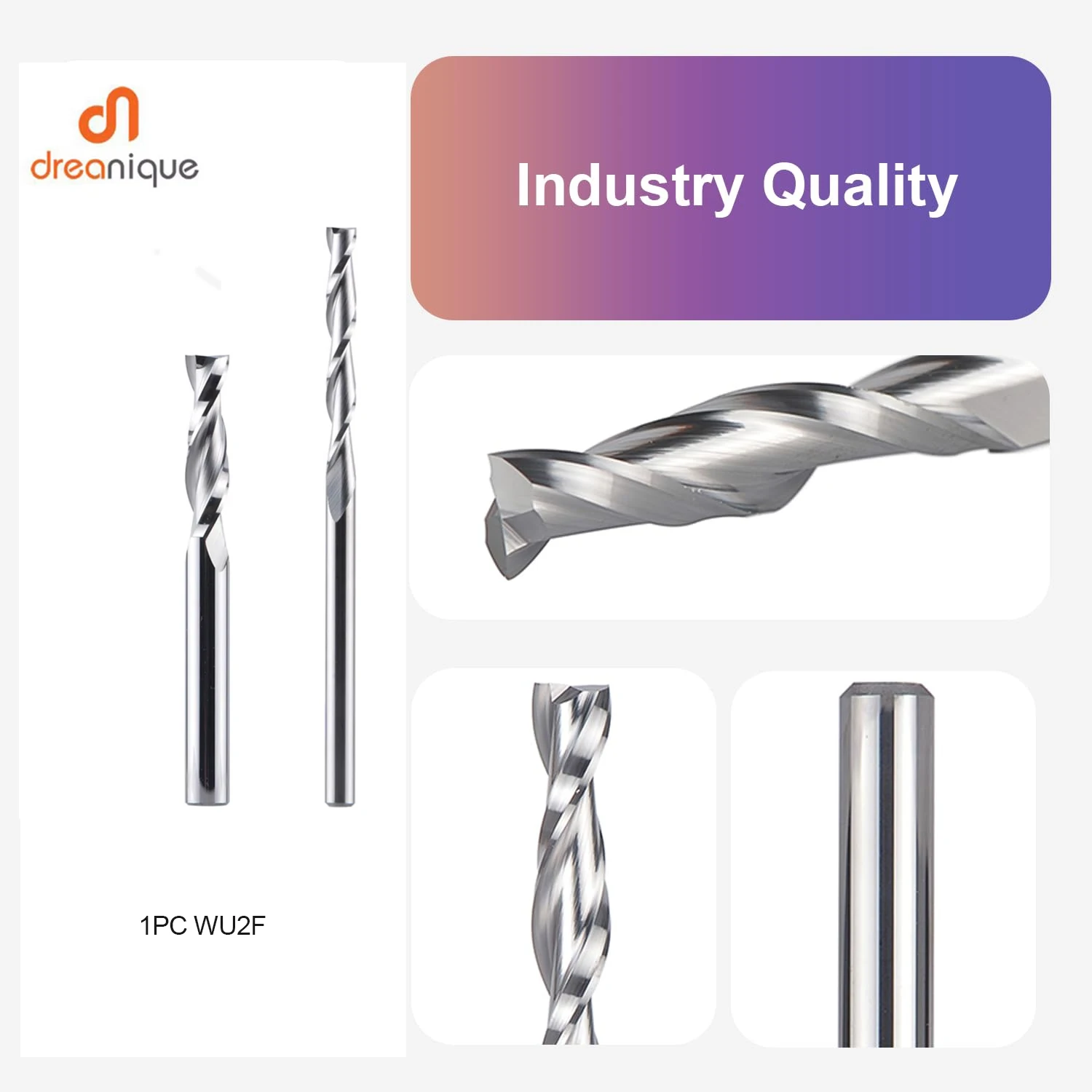 Dreanique 1 peça wu2f up corte fresa de carboneto sólido 3.175 4 6 8mm 2 flauta espiral roteador bit carboneto fresa madeira mdf