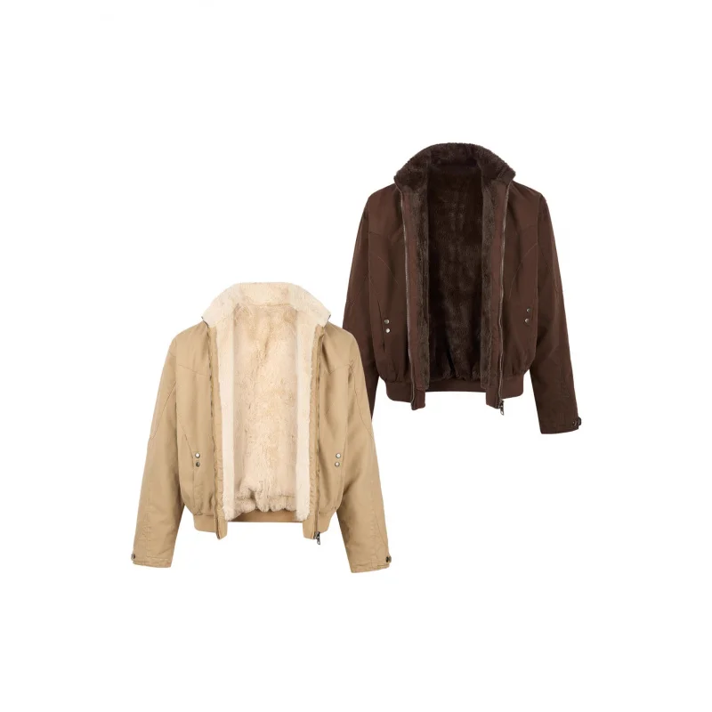 

EME зимняя теплая куртка в стиле ретро с воротником-стойкой, парусиновая американская рабочая одежда Cleanfit, короткая широкая куртка