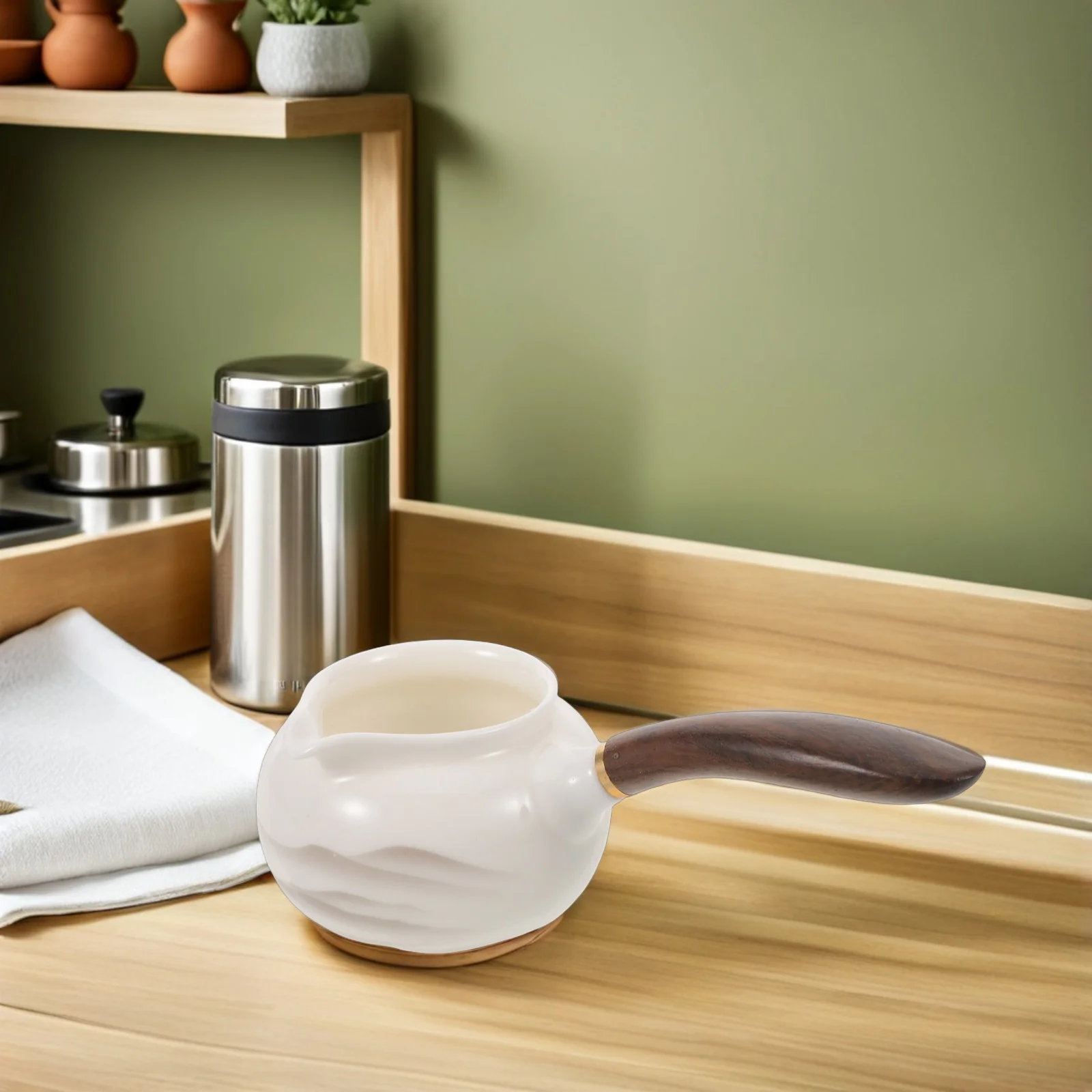 

Retro Tea Holder Solid Wood Handle White Porcelain Tea Cup Elegant Presentation Smooth Pouring Experience Household Coffee