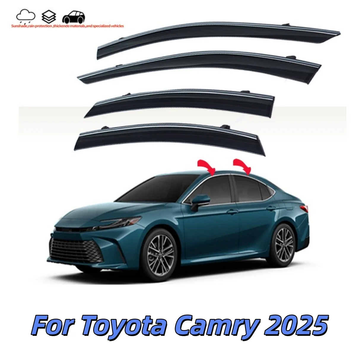 

For Toyota Camry XV80 2025 2026 Window Visor Weather Shield Door Visor Rain Guard Deflector Windshield Rain Eyebrow Awning Trim