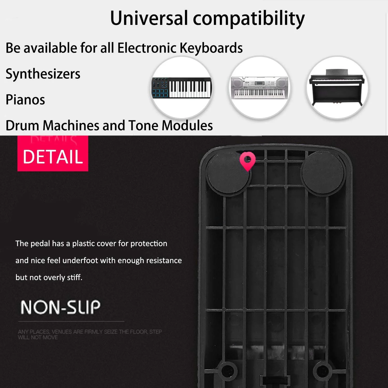 Pedal de sostenido universal Pedal antideslizante duradero para teclado sintetizador de teclado MIDI y piano