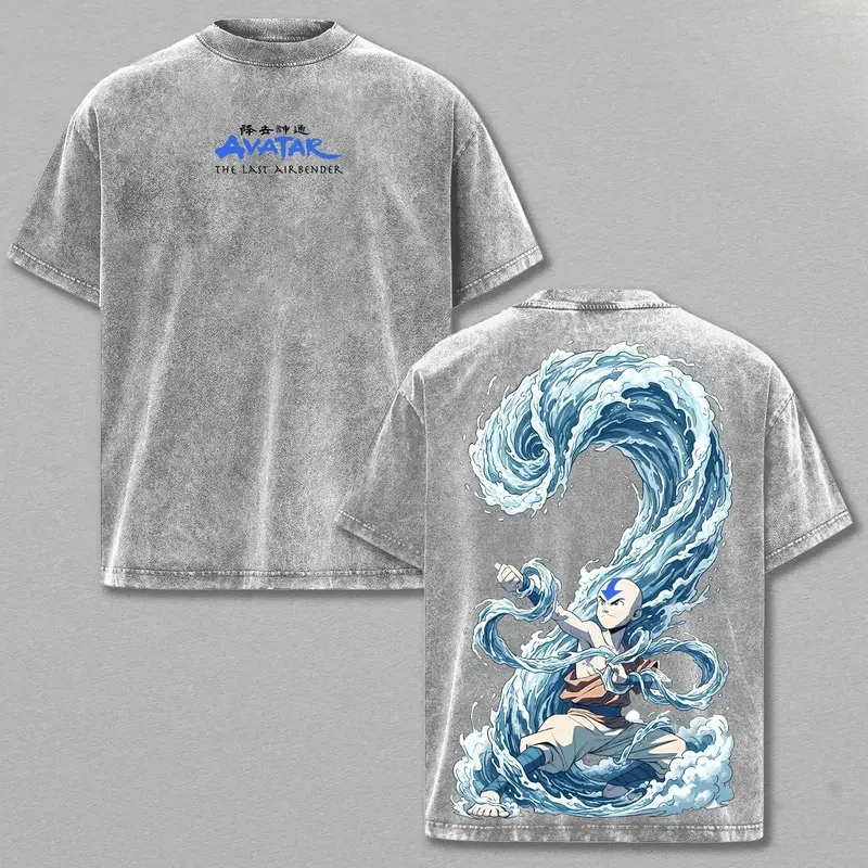 Avatar The Last Airbender Aang Printed Tee Men Women Washed Cotton T-shirts Manga T Shirt Harajuku Unisex Short Sleeve Tshirt