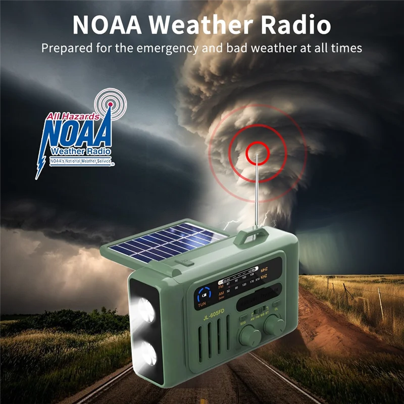 ABSQ-Solar Hand Crank Radio Outdoor Solar Hand Crank Radio Portable AM/FM/NOAA Radio Bluetooth Speaker With LED Reading Lamp Gre