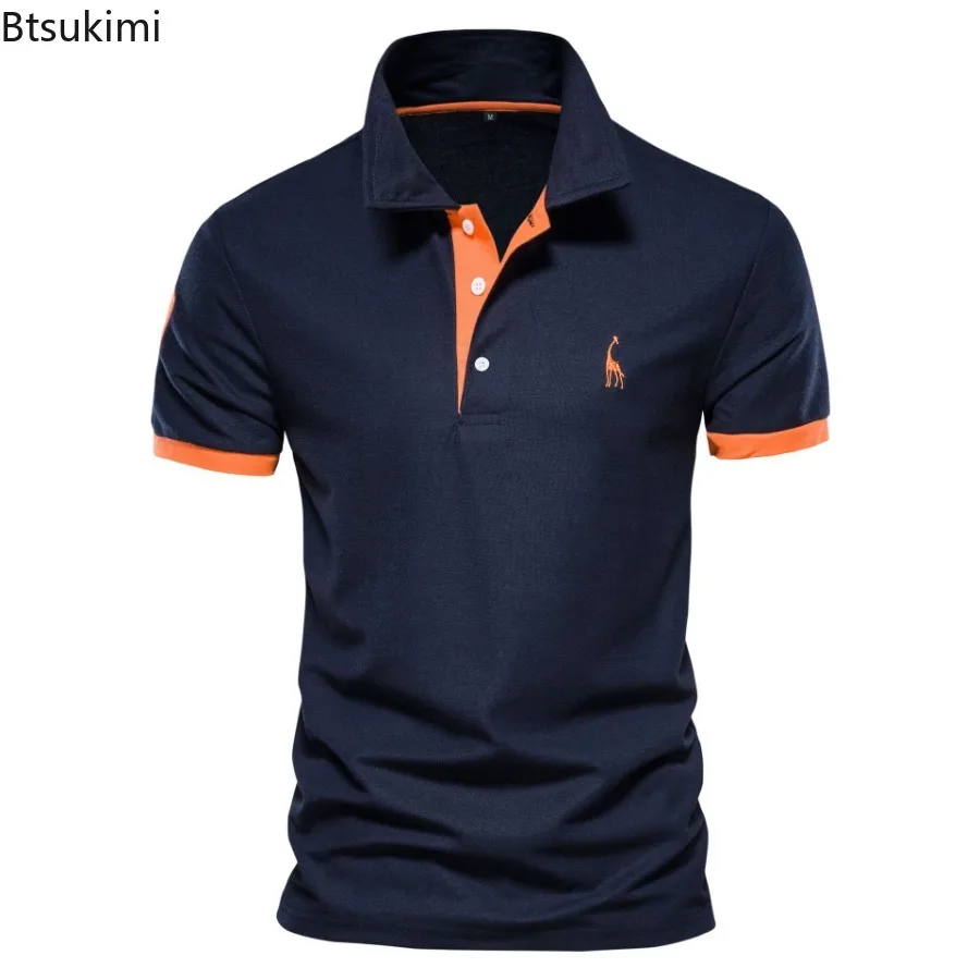 

2025 Summer Men's Short Sleeve Polo Shirts High Quality Giraffe Embroidery Design Business Casual T-shirts Fashion Men Clothing