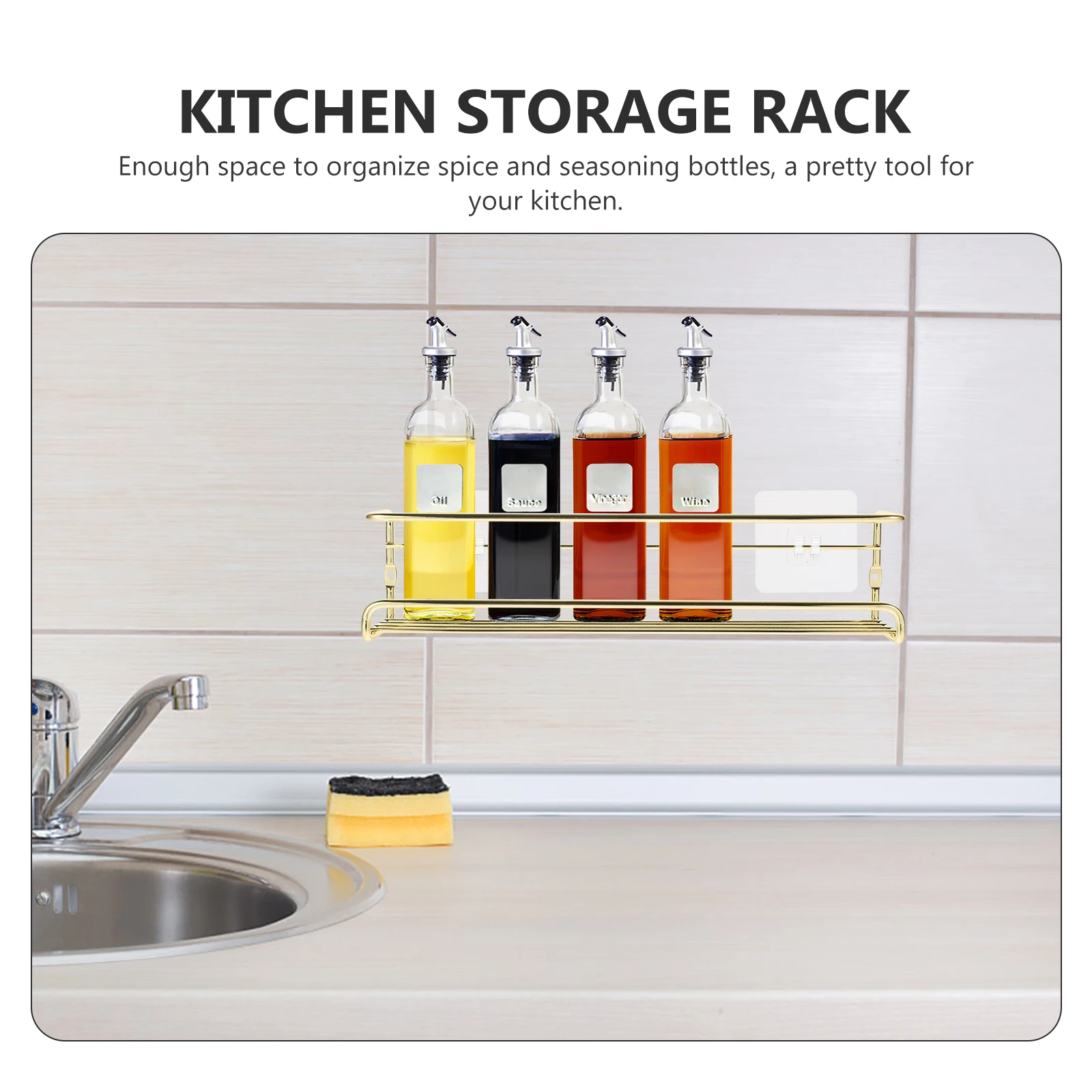 

Metal Kitchen Wall Mount Spice Rack Gold Seasoning Bottle Organizer Spice Rack Organizer Storage Shelves Home Practical