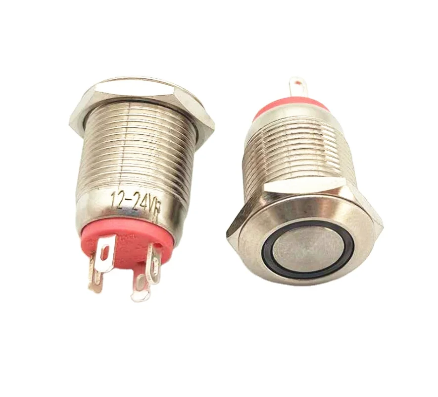 

Illuminated 12mm 4pin momentary Latching 12V IP67 red blue green yellow metal push button switch