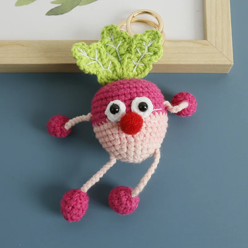 

9cm Super Cute Cartoon Handmade Radish Head Pendant, Crochet Radish Key Chain ,, Handmade Cute Crochet Doll for Bag Pendant