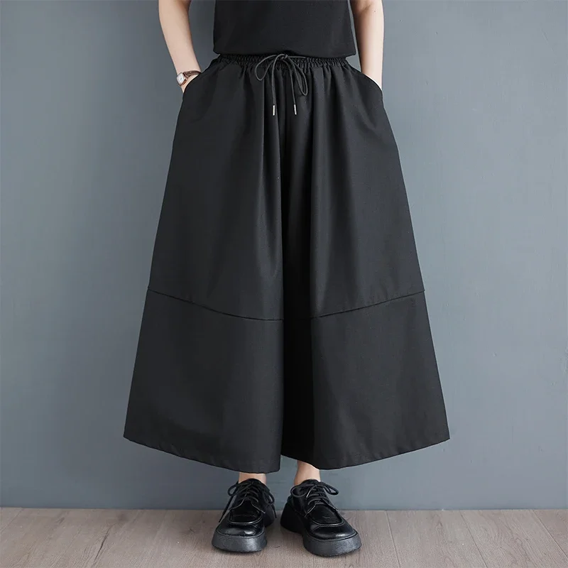 

Women Wide Leg Gaucho Capris Palazzo Long Pants High Elastic Waist Stretchy Pants Loose Fit Casual Trousers Baggy Culottes