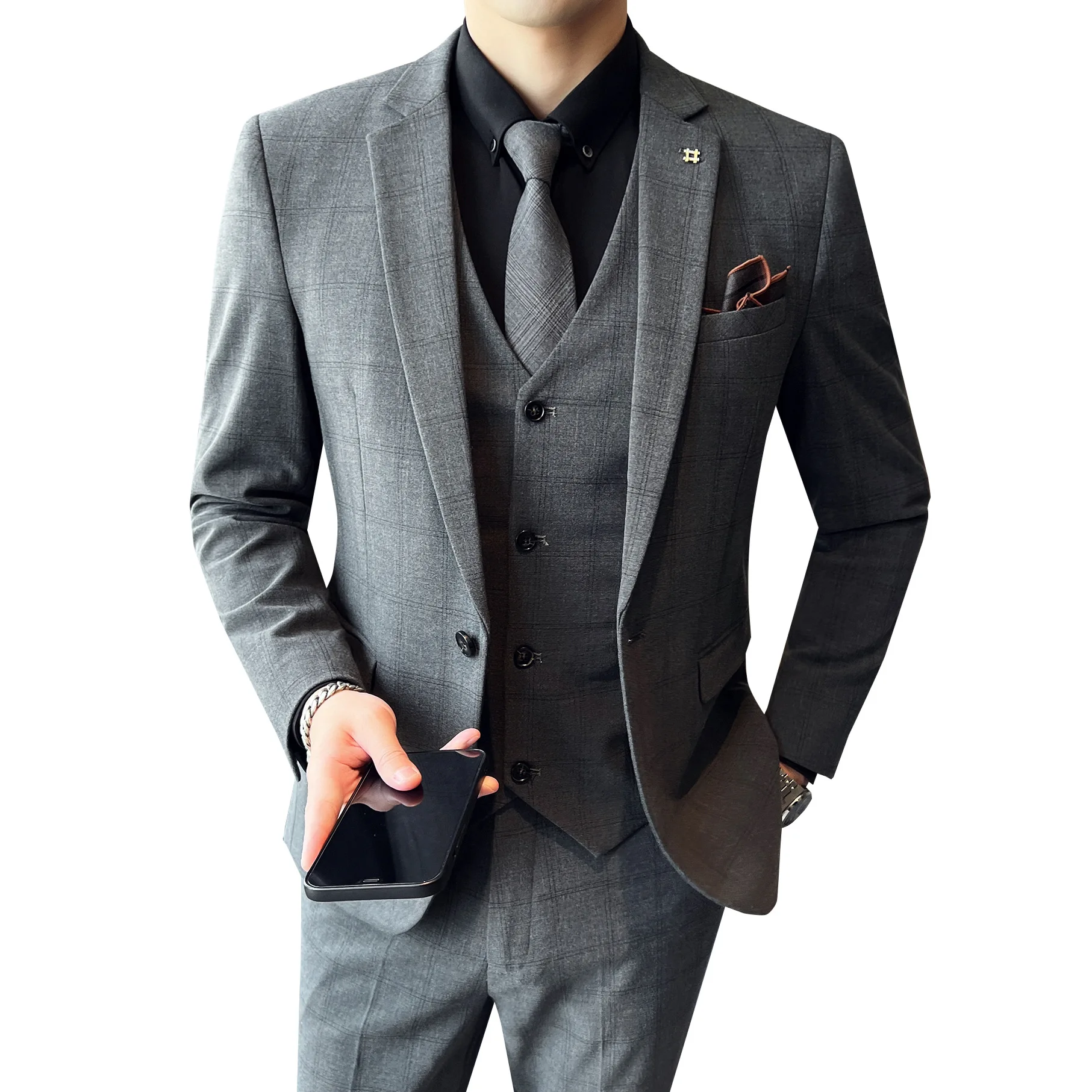 7180 Slim Fit Korean Plaid Light Business Suit