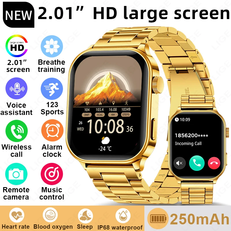 

LIGE 2.01'' Smart Watch Men Women Heart Rate Health Monitor Sports Fitness Bluetooth Call IP68 Waterproof Alarm Clock Smartwatch