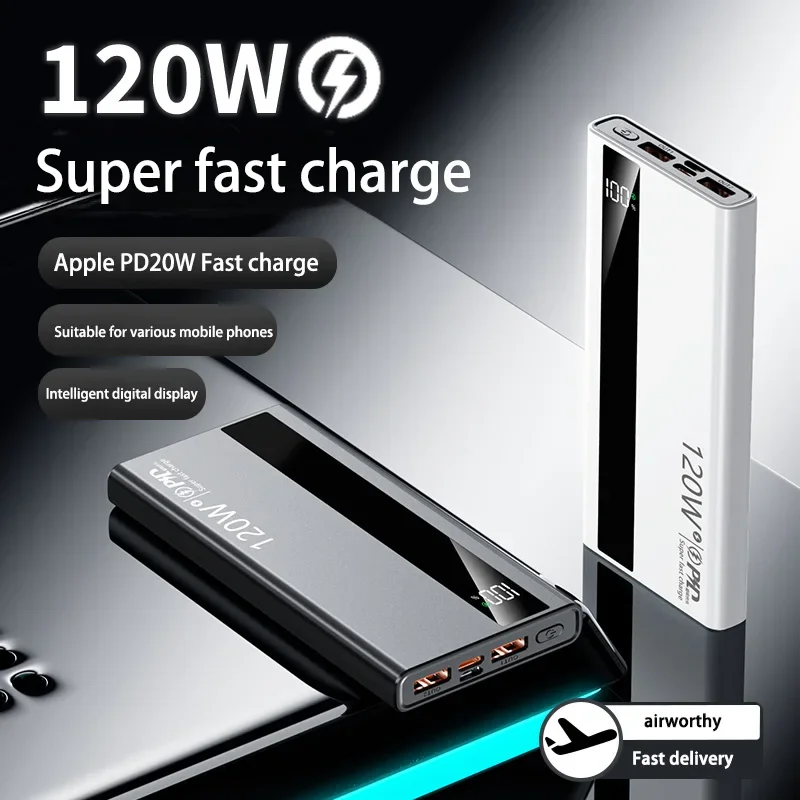 Banca di alimentazione a ricarica super veloce da 120 W 200000 Power Bank portatile di capacità ultragrande mAh con display digitale a LED per Samsung Xiaomi