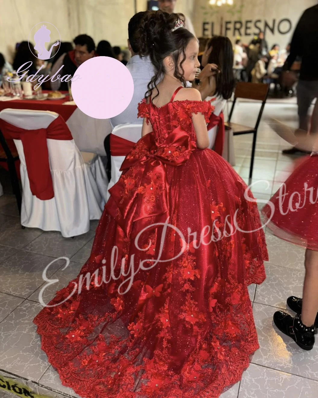 Customized 2025 Red Flower Girl Dress For Wedding Sleeveless 3d Applique Puffy With Bow Kids Birthday First Communion Ball Gown