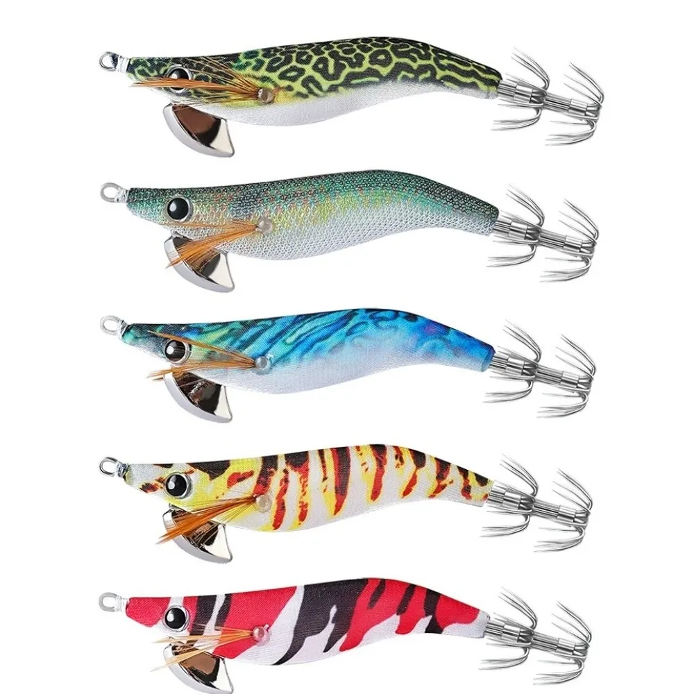 

7g 9cm Wood Shrimp Lure Luminous Feature Jig Hooks Design Fishing Squid Jig Wood Material Shrimp Jigging Baits Fishing Activity