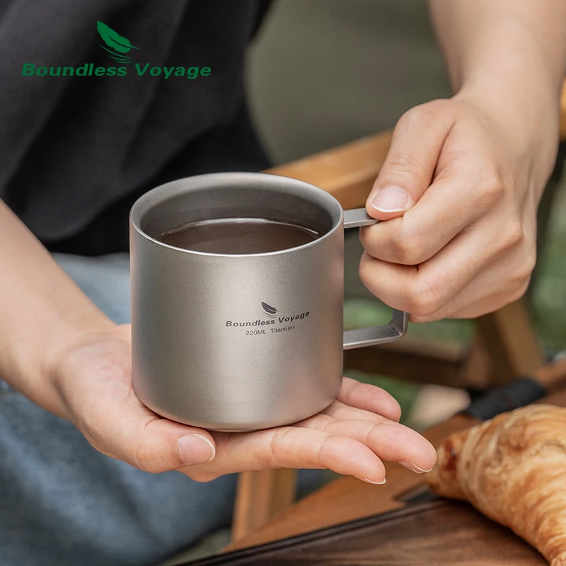 

220ml Titanium Coffee Cup Double Wall Insulated Mini Mug for Espresso, Tea Camping & Travel Durable Lightweight Drinkware