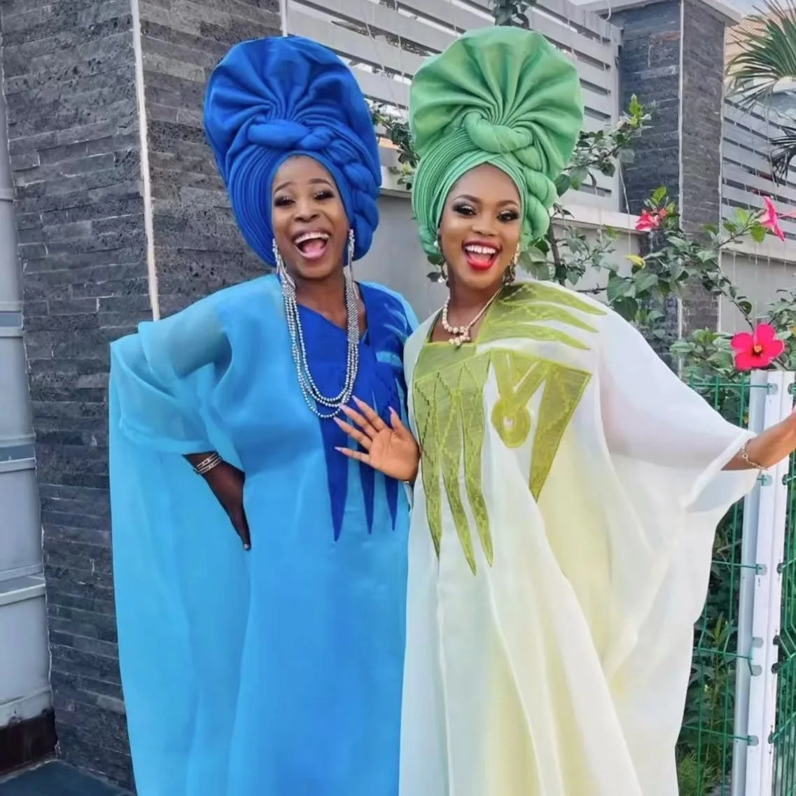 Diadema de Autogele para mujer, Turbante de seda cruda nigeriana, cabeza para envolturas para la fiesta de boda, gorro femenino africano, 2024