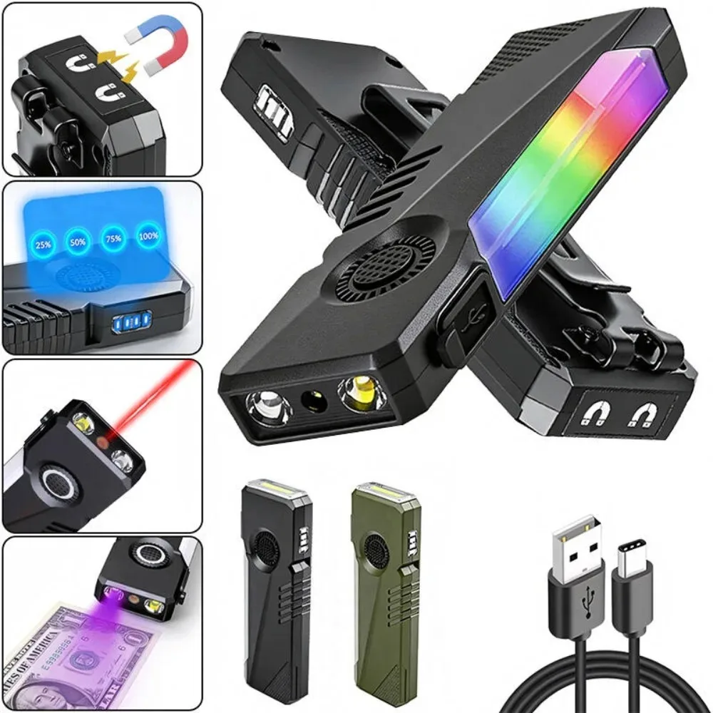Multi‑Source RGB Side Light EDC Flashlight New Mini Torch with Magnet Pen Clip for Household Inspection Night Outdoor Activities