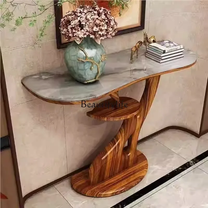 

yj7 New Chinese ebony entrance hall entrance cabinet marble countertop dining side cabinet