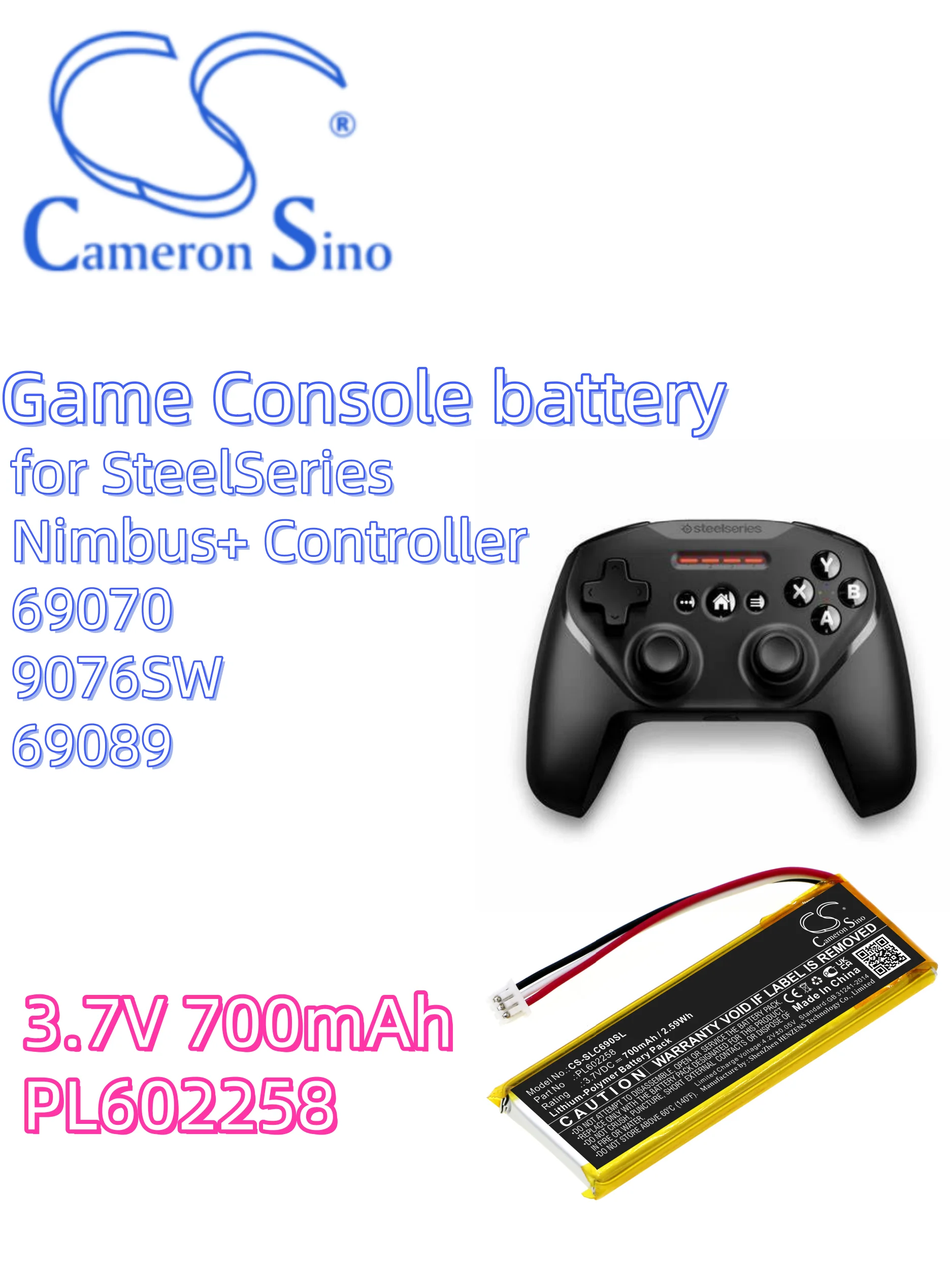 

battery Cameron sino Game Console battery 700mAh for SteelSeries Nimbus+ Controller 69070 9076SW 69089 PL602258 CS-SLC690SL