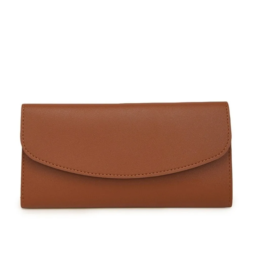 Elegant PU Leather Long Wallet Multi Card Slot Solid Color Trifold Purse Foldable Soft Money Bag for Men and Women