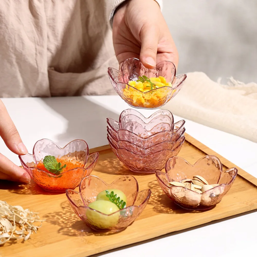 

8pcs Hammer Pattern Cherry Blossom Sauce Dishes Japanese-style Transparent Seasoning Dish Plastic Fruit Salad Bowl Ice Cream