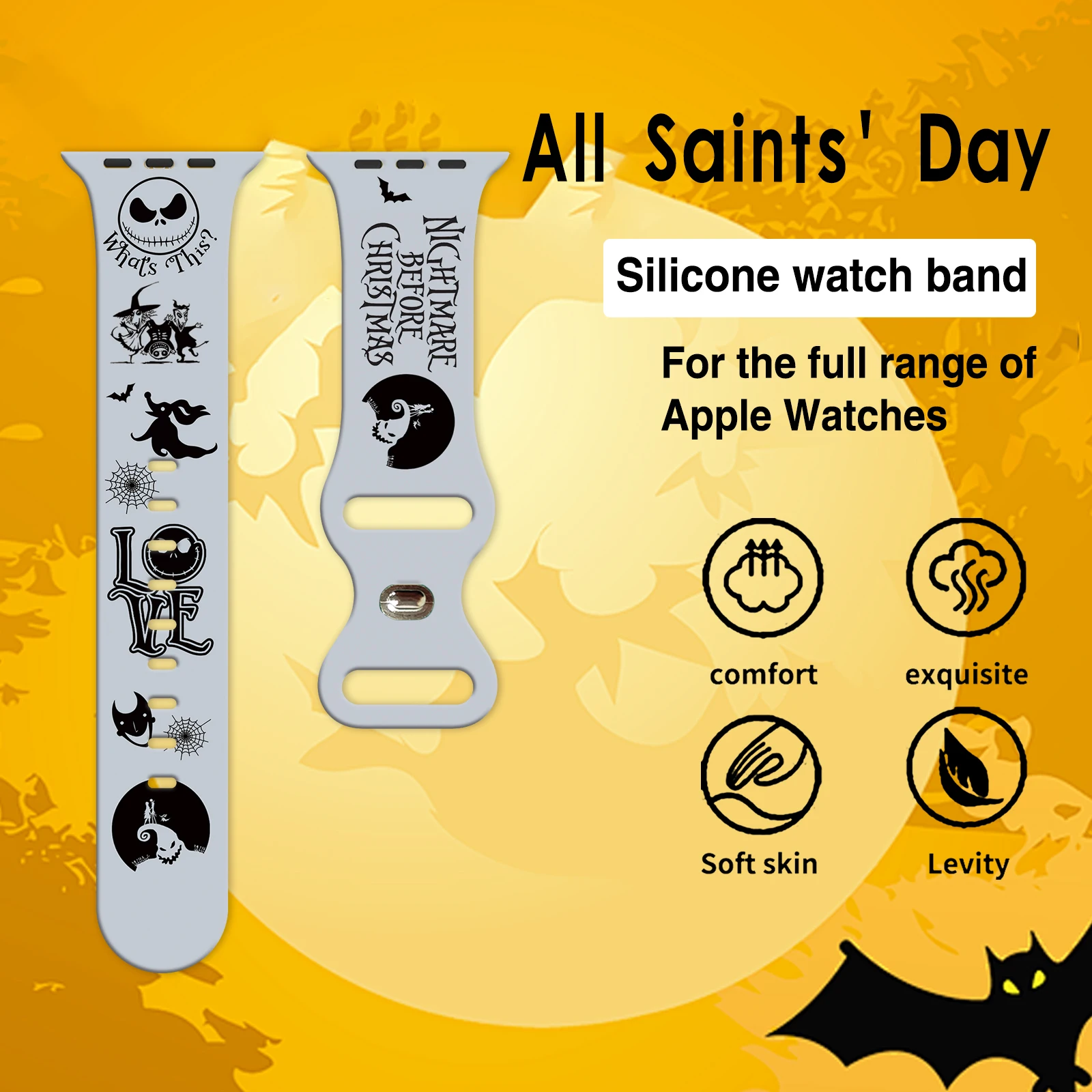 Correa estampada con cabeza de calabaza de Hallowmas para Apple Watch 11 10 9 8 pulsera reemplazable para iWatch 46mm42mm 41mm 40mm