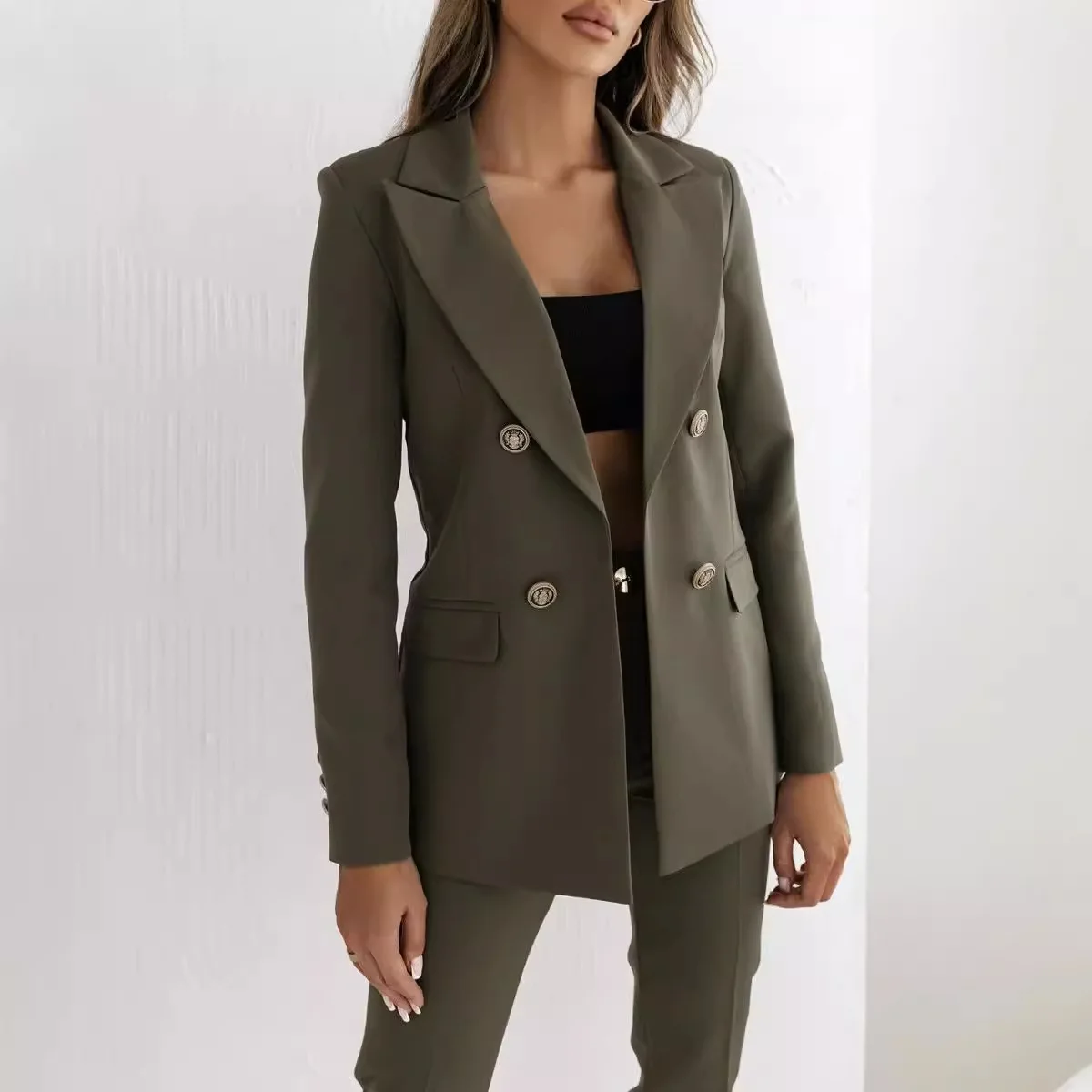 2024 New Autumn and Winter Double-breasted Versatile Solid Color Fashionable Suit Jacket for Women Blazer Women