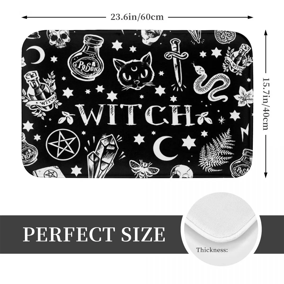 Skull Cat Moon Gothic Design Non-slip Doormat Floor Mat Durable Carpet Rug for Kitchen Entrance Home Balcony Footpad Mats
