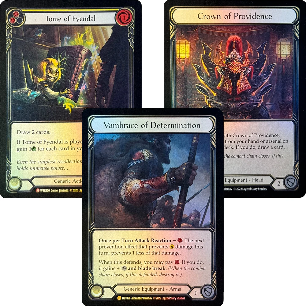 

Фольгированные карты FAB Tome of Fyendal Crown of Providence Vambrace of Determination Shiyana, Diamond Gemini Theryon, Magister of Justice