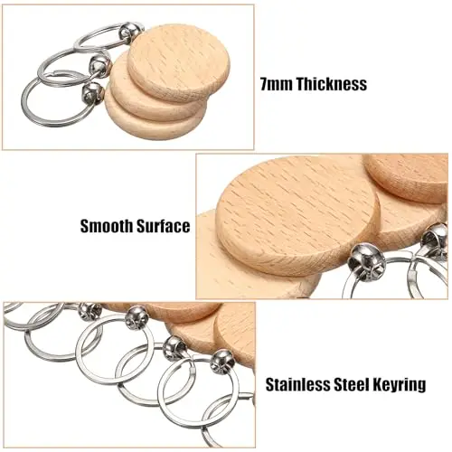 100 Pcs Unfinished Round Blank Wood Keychain Blanks for Engraving DIY Crafts
