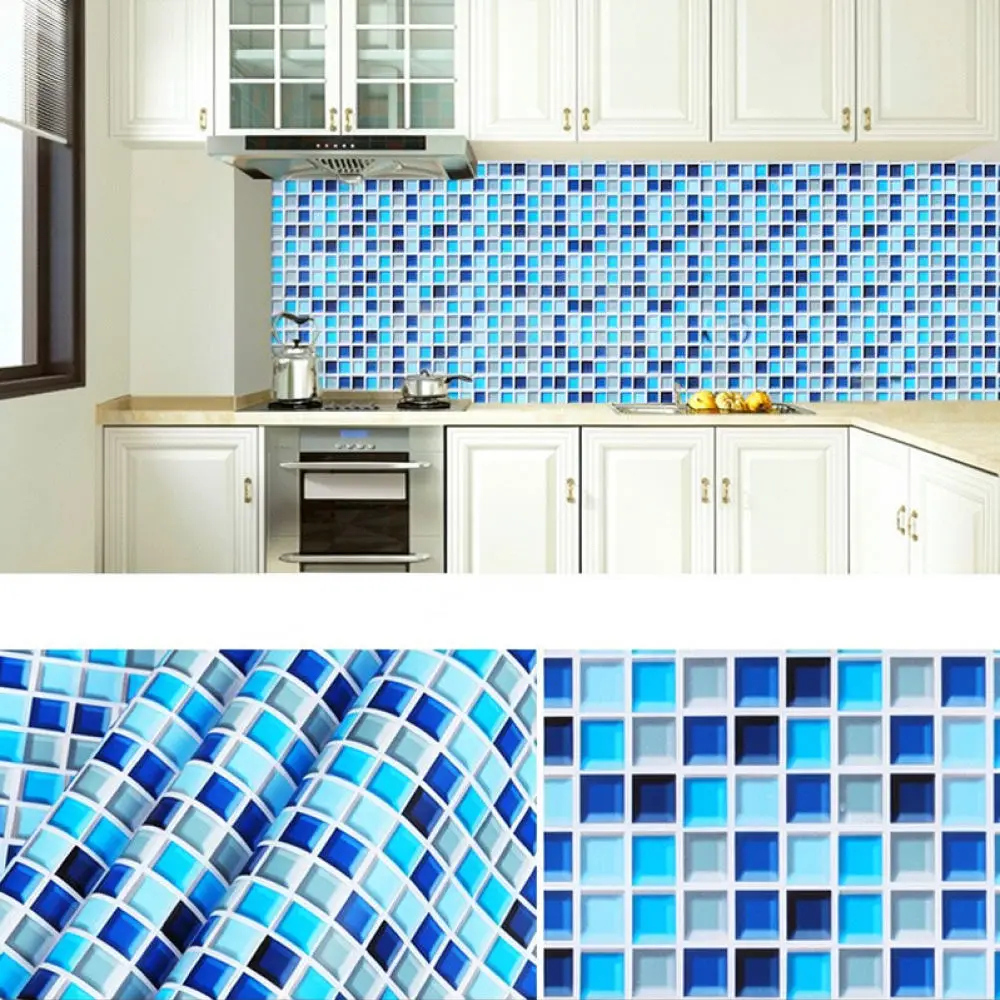 Waterproof PVC Mosaic Wall Decal Self Adhesive Wallpaper For Kitchen Cabinet Furniture Covering Home Decorative Paper