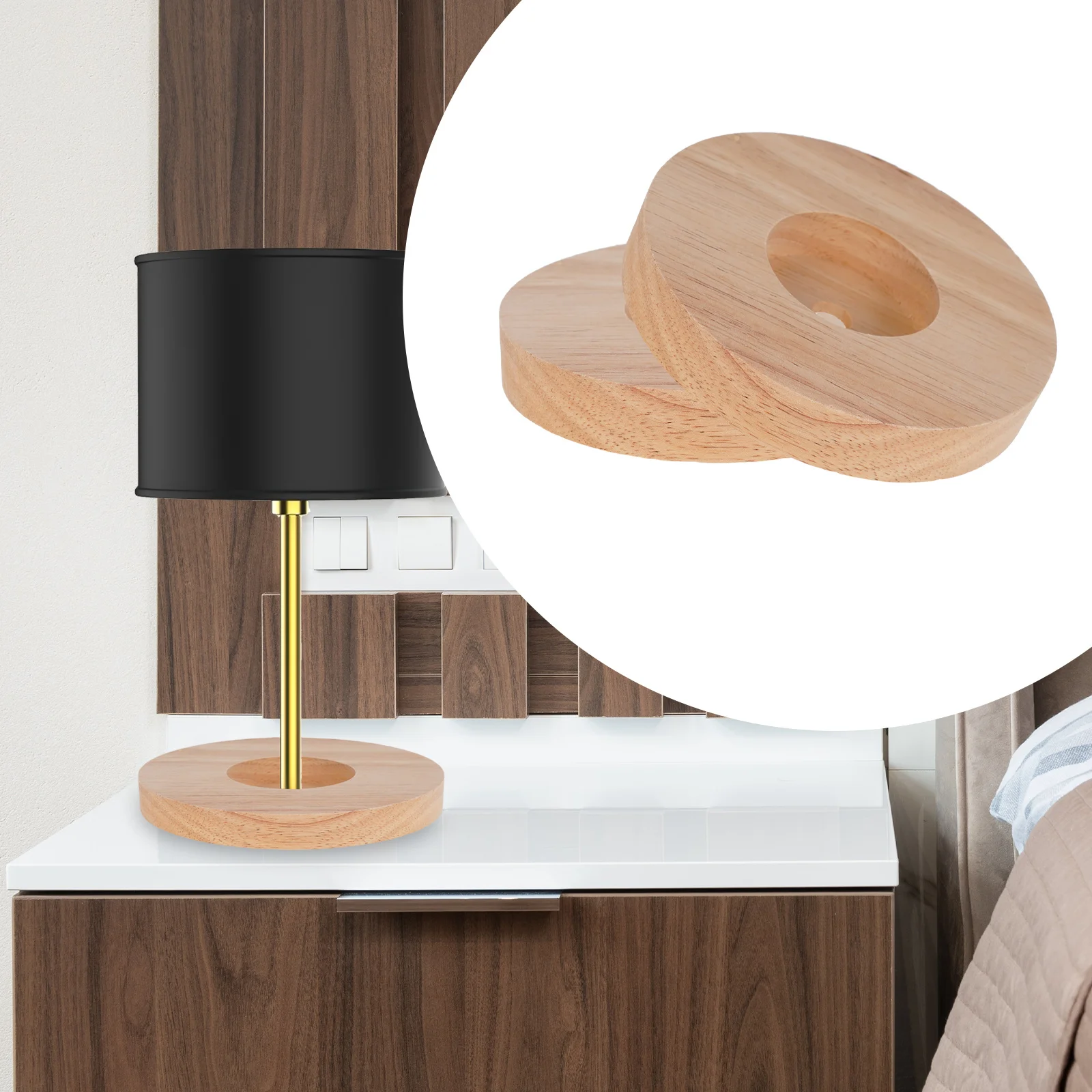 

2Pcs Durable Solid Wood Round Lamp Base Wooden Table Lamp Base DIY Light Display Stand Light Parts Stand Display Glass