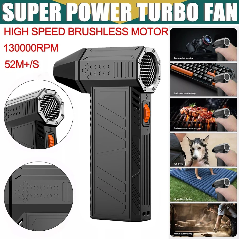 130000 RPM Mini Turbo Jet Fan 52m/s Brushless Motor Turbo Violent Fan Rechargeable Industrial Duct Fan Handheld for Computer Key