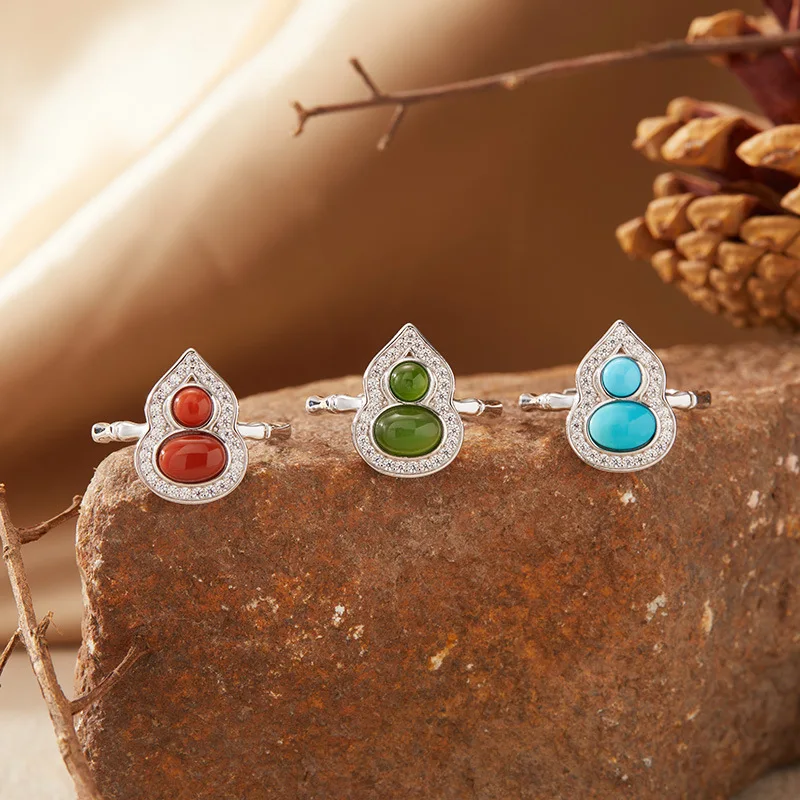 

Natural Gemstone Jasper Turquoise Southern Red Lapis Lazuli Agate Colorful Gemstone Ring for Womens925Sterling Silver Small Gour