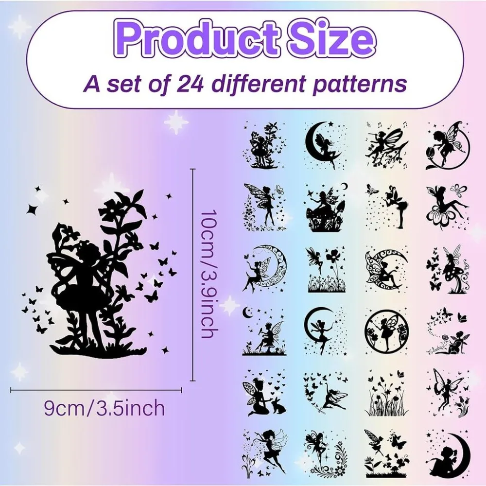 24Pcs Fairy Silhouettes Mason Jar Decor Lantern Laser Cutouts Ornaments Plastic Scrapbook Embellishment Black 3.9x3.5Inch