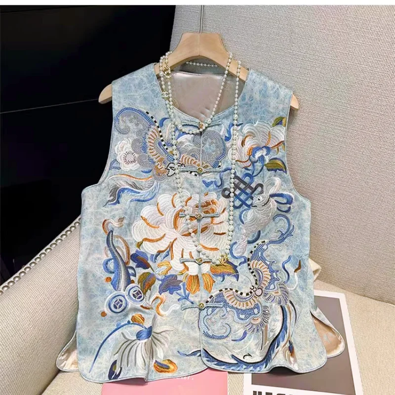 New Women Luxury Retro Embroidery Flowers Vest Coats Woman Vintage Orient Sleeveless Cheongsam Party Elegant Outwears NZ103