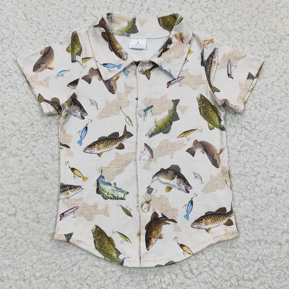 

z1125-08 BT0179 Summer baby boys clothes Fishing Button Short Sleeve Tops Summer Casual Shirts for Kids Wholesale Boutique top