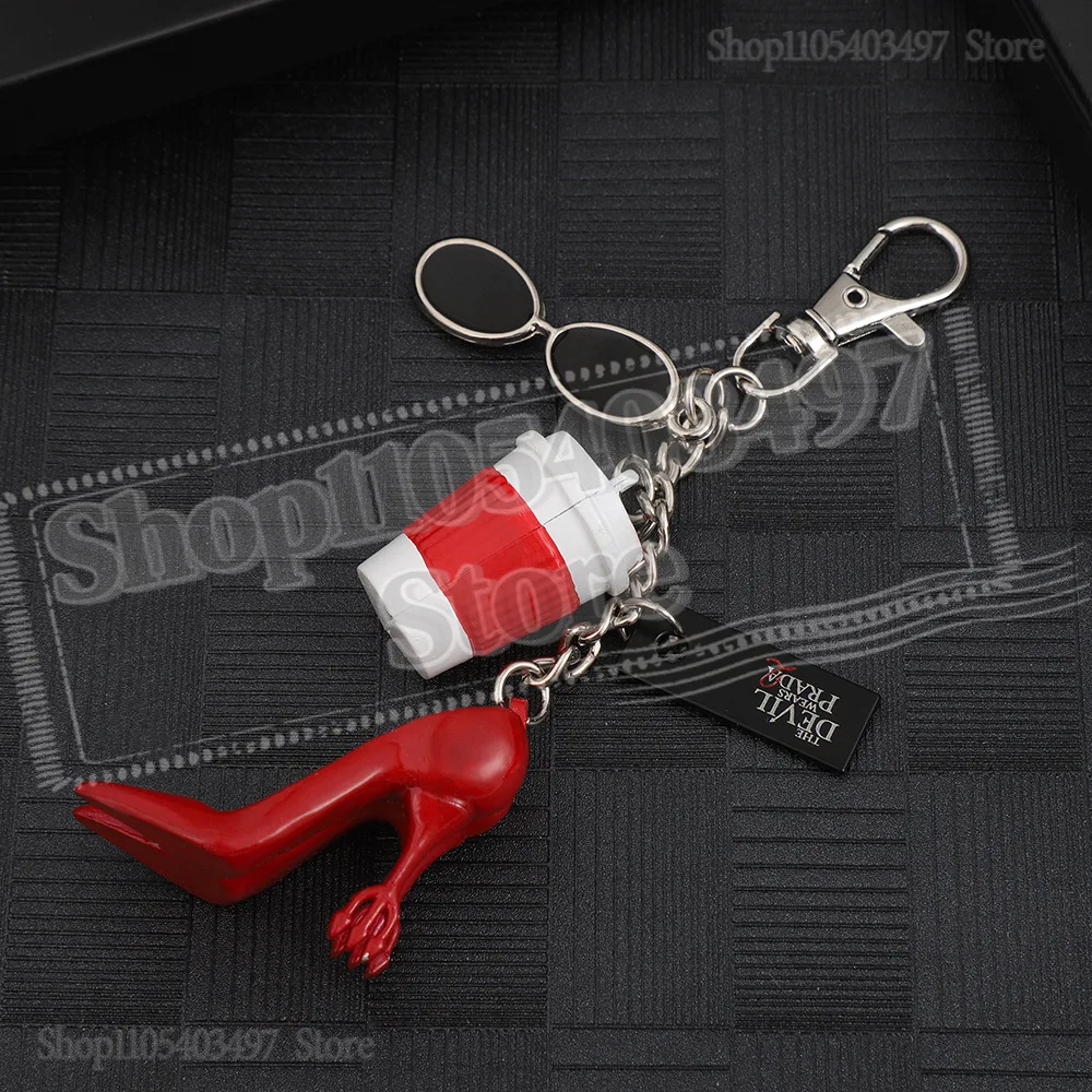The Devil Wears Pa-Prada-S 2 Movie Keychain with Sunglasses Coffee Cup & High Heels Charms Bag Accessory for Fans