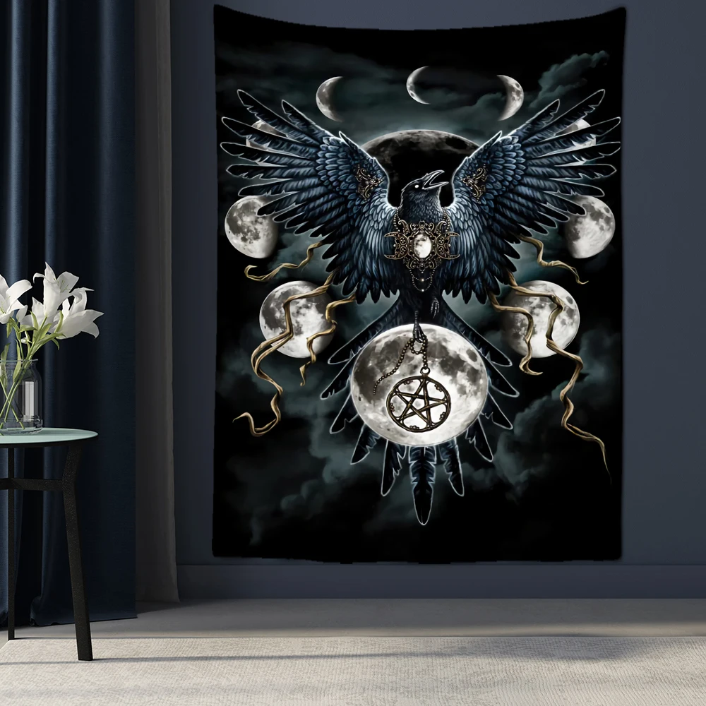 Condor Moon Tapestry Wall Hanging Dark Starry Universe Psychedelic Witchcraft Tapez Hippie Mural Dorm Decor