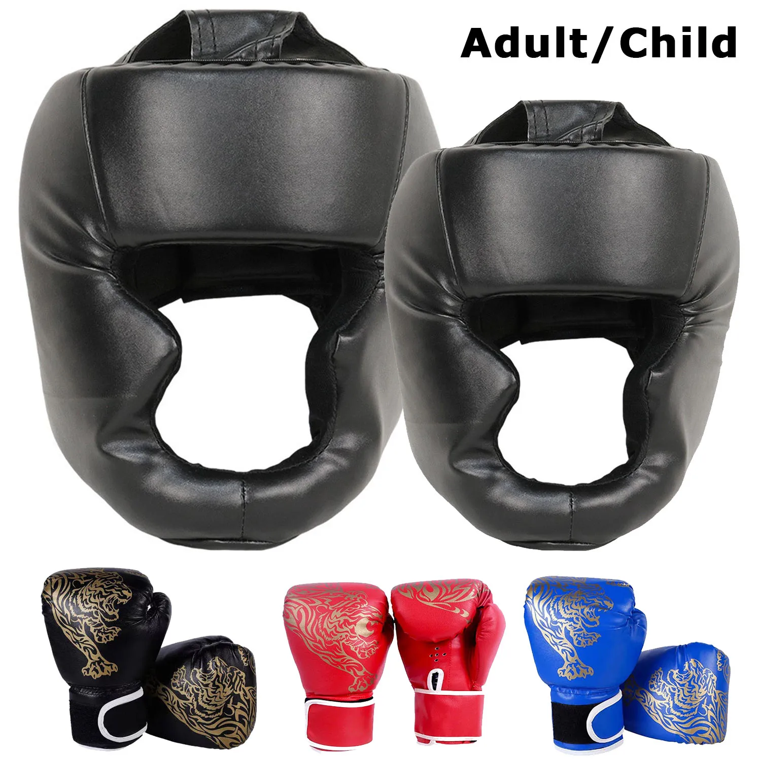 Adults/child MMA Safety Boxing Gloves Helmet Head Gear Protectors PU Leather Gloves Kids Boxing Training Kickboxing